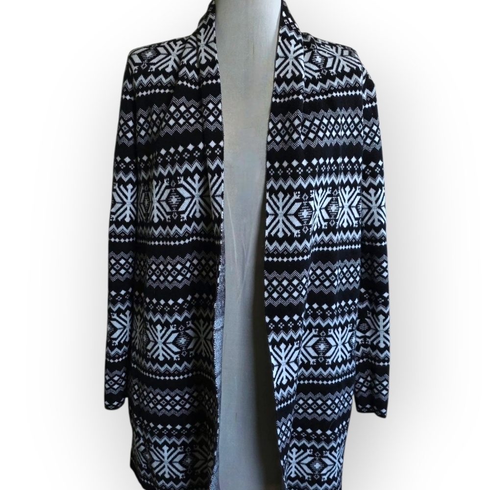 Tommy Hilfiger Geo Print Long Open Cardigan, Black & White, Size Small - Picture 1 of 9